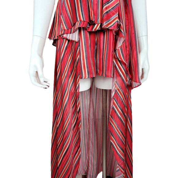 Women's Stripped Red, Yellow and Green Romper with Skirt - Picture 3 of 9